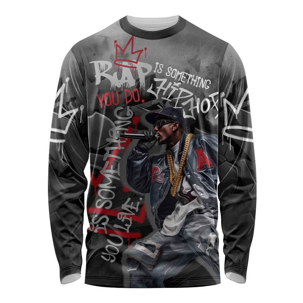 Rap Star Streetwear Long Sleeve Shirt with Graffiti Lettering and Hip Hop - Wonder Print Shop
