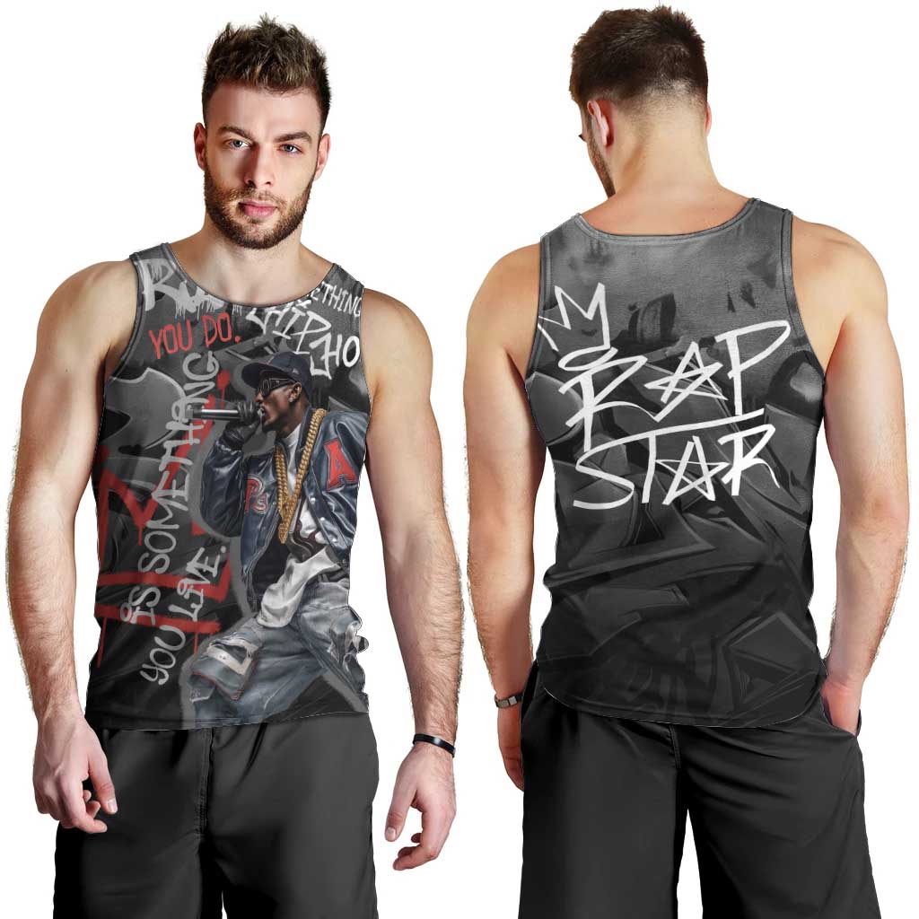 Rap Star Streetwear Men Tank Top with Graffiti Lettering and Hip Hop - Wonder Print Shop