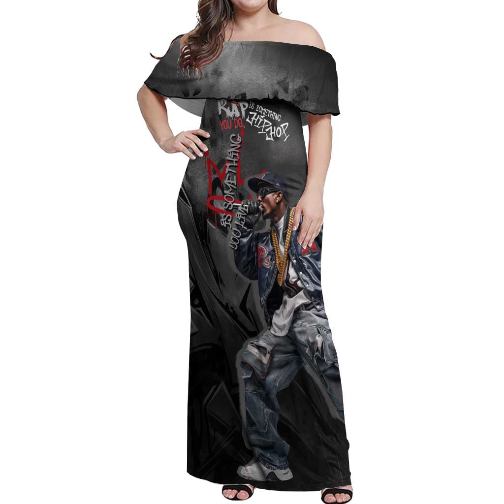 Rap Star Streetwear Off Shoulder Maxi Dress with Graffiti Lettering and Hip Hop - Wonder Print Shop