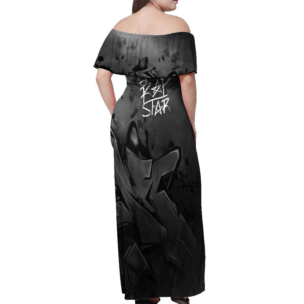 Rap Star Streetwear Off Shoulder Maxi Dress with Graffiti Lettering and Hip Hop - Wonder Print Shop