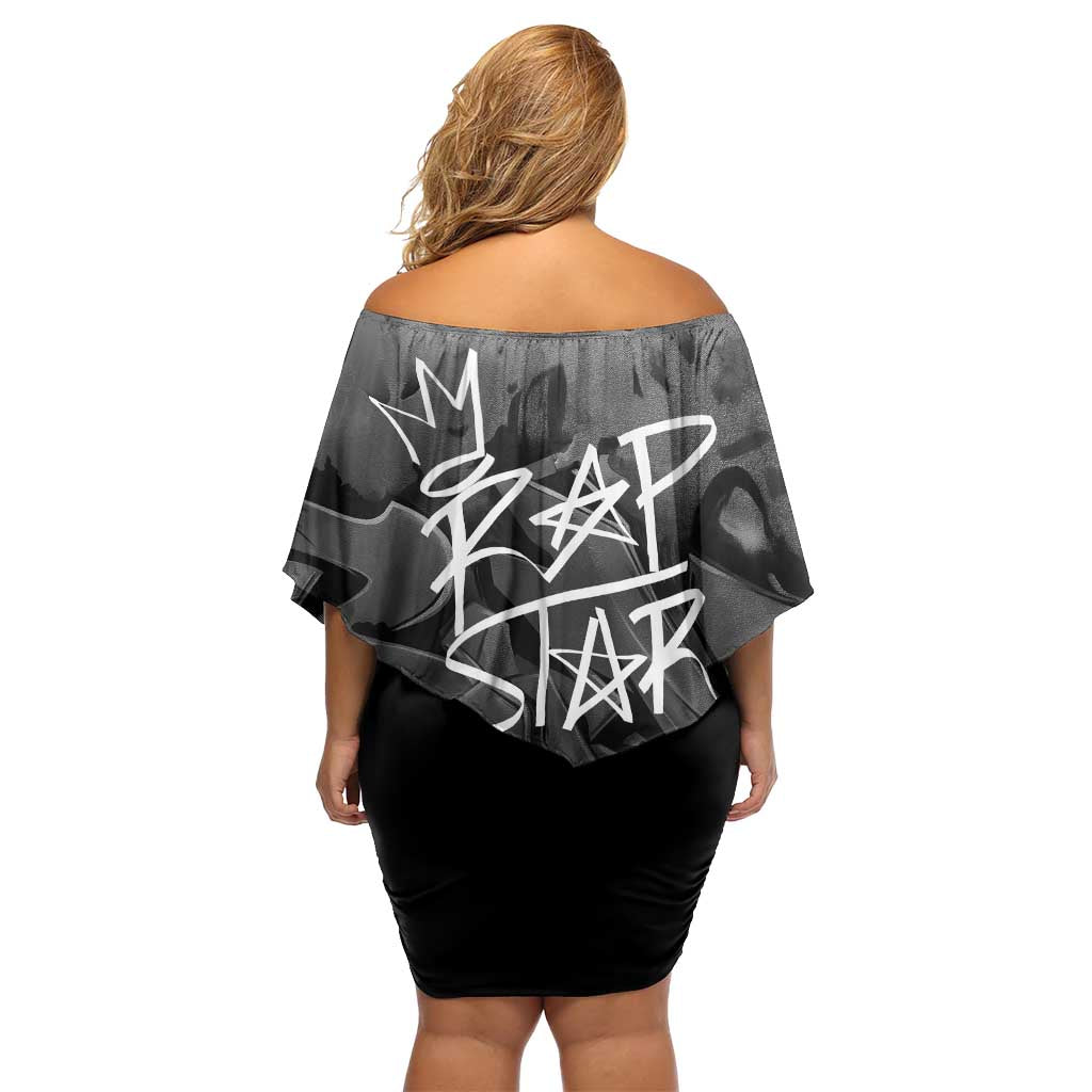 Rap Star Streetwear Off Shoulder Short Dress with Graffiti Lettering and Hip Hop - Wonder Print Shop