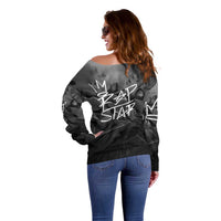 Rap Star Streetwear Off Shoulder Sweater with Graffiti Lettering and Hip Hop - Wonder Print Shop