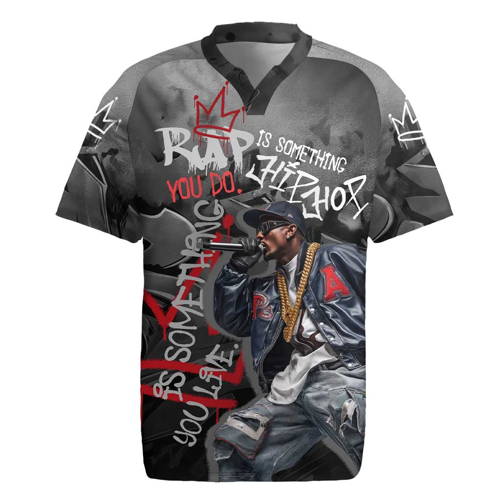 Rap Star Streetwear Rugby Jersey with Graffiti Lettering and Hip Hop - Wonder Print Shop