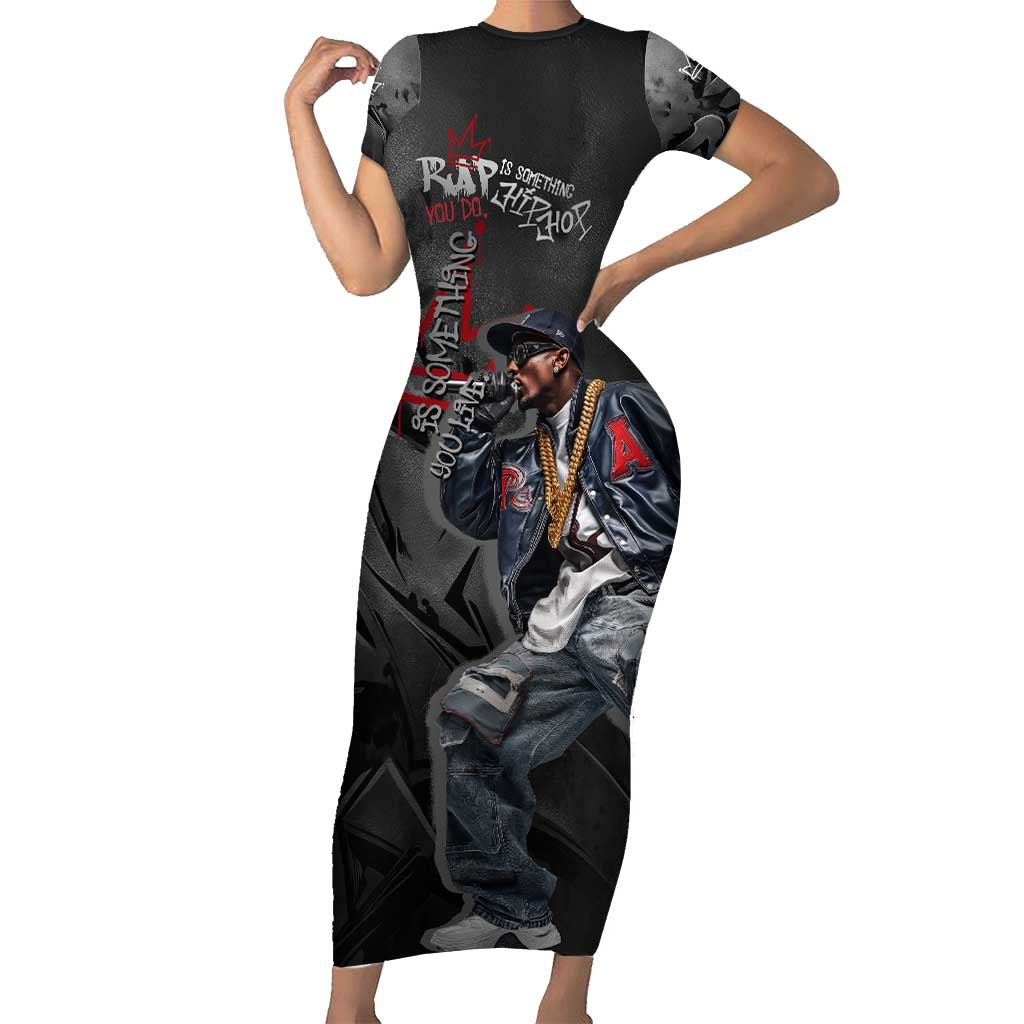 Rap Star Streetwear Short Sleeve Bodycon Dress with Graffiti Lettering and Hip Hop - Wonder Print Shop