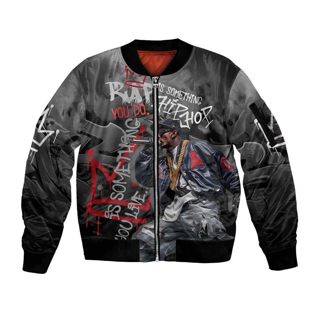 Rap Star Streetwear Sleeve Zip Bomber Jacket with Graffiti Lettering and Hip Hop - Wonder Print Shop