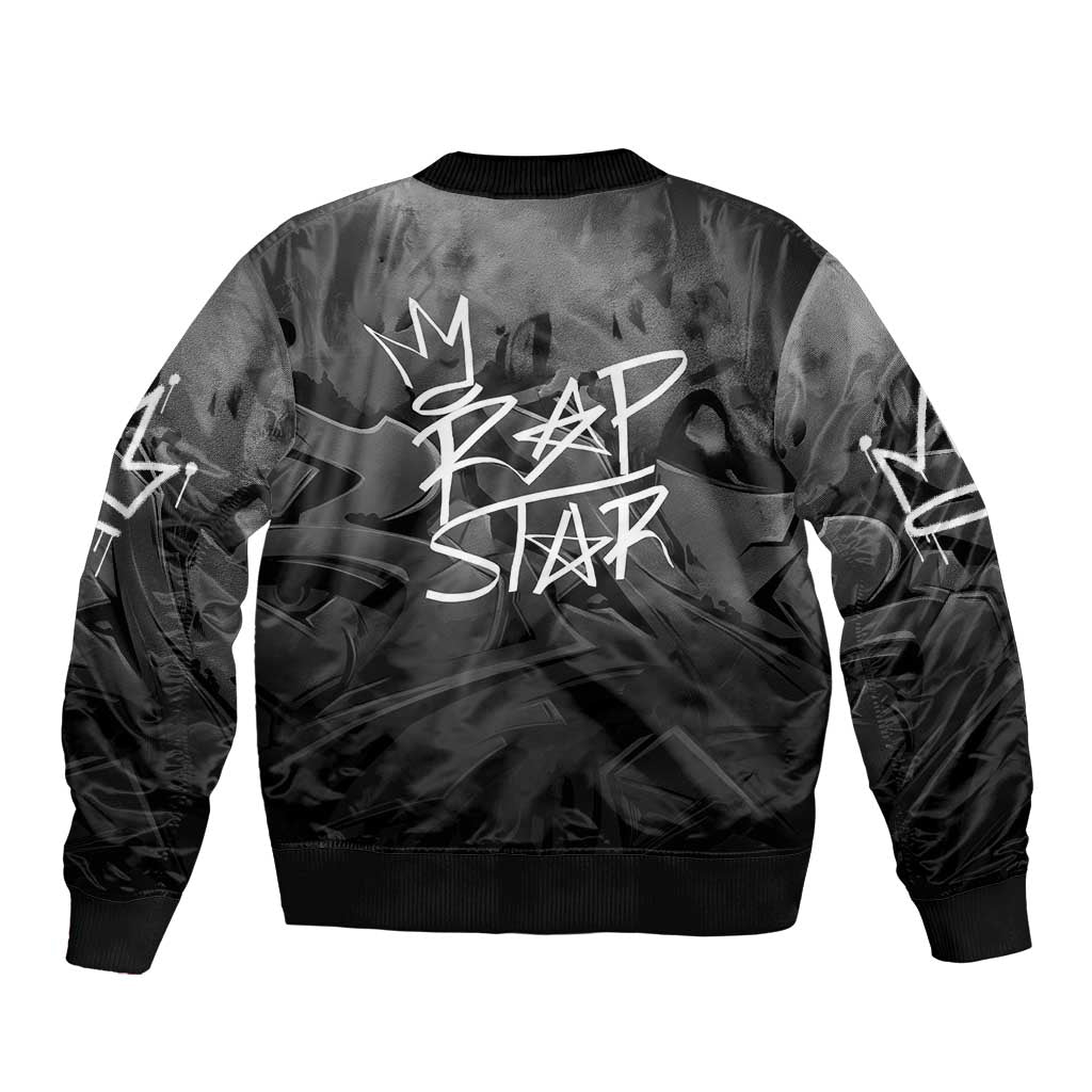 Rap Star Streetwear Sleeve Zip Bomber Jacket with Graffiti Lettering and Hip Hop - Wonder Print Shop