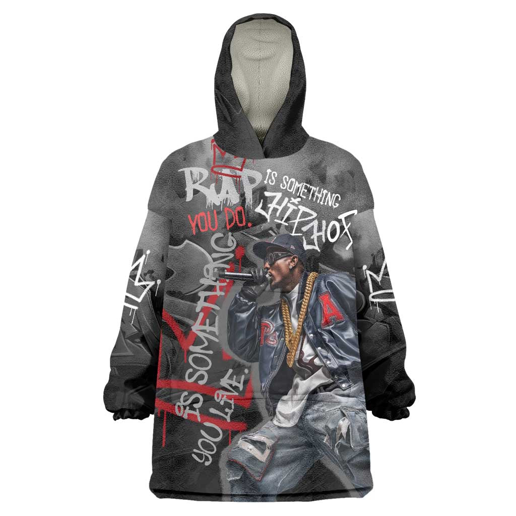Rap Star Streetwear Wearable Blanket Hoodie with Graffiti Lettering and Hip Hop - Wonder Print Shop