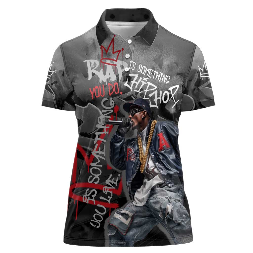 Rap Star Streetwear Women Polo Shirt with Graffiti Lettering and Hip Hop - Wonder Print Shop