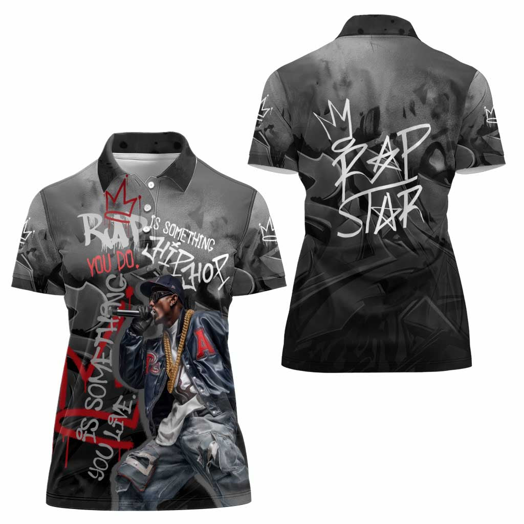 Rap Star Streetwear Women Polo Shirt with Graffiti Lettering and Hip Hop - Wonder Print Shop