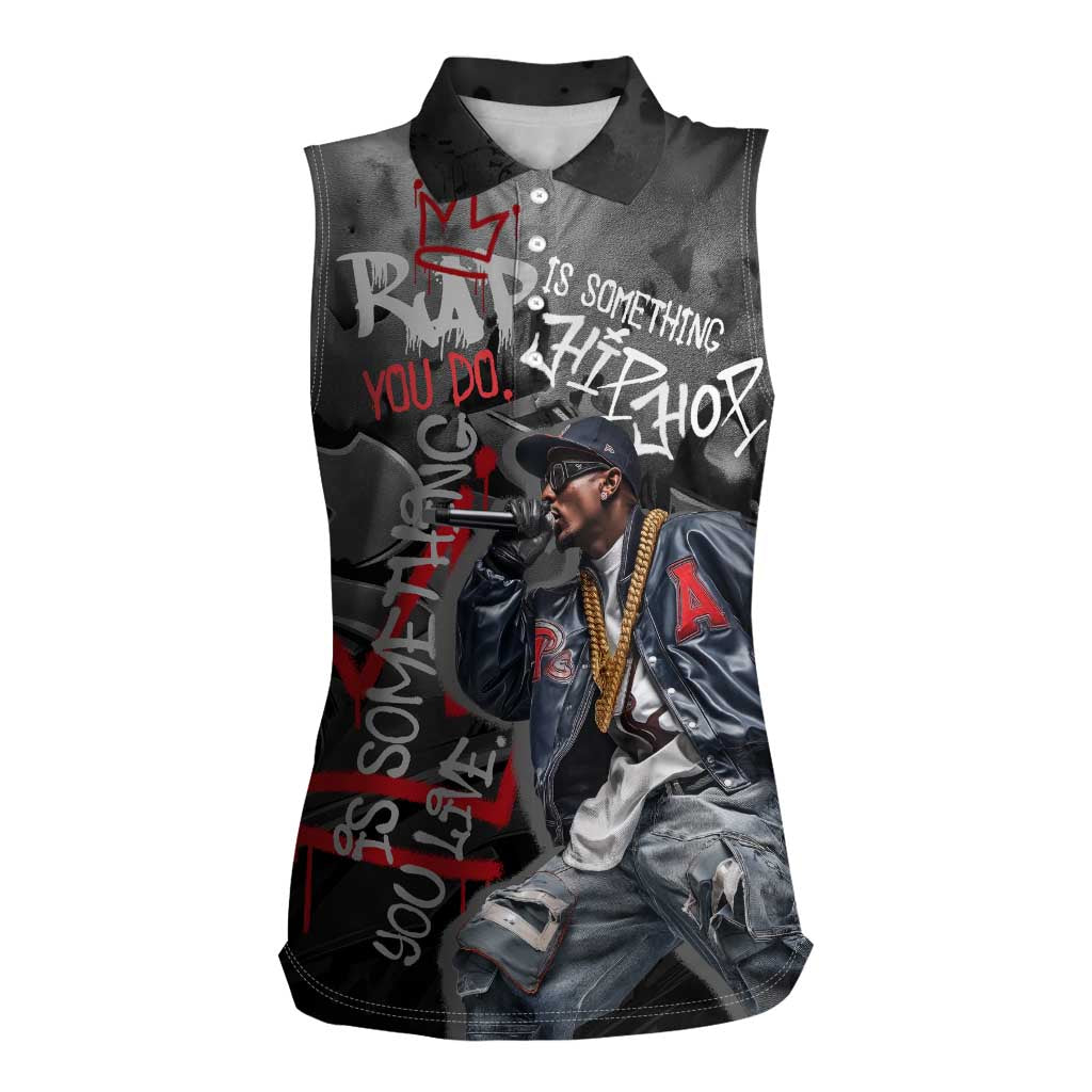 Rap Star Streetwear Women Sleeveless Polo Shirt with Graffiti Lettering and Hip Hop - Wonder Print Shop