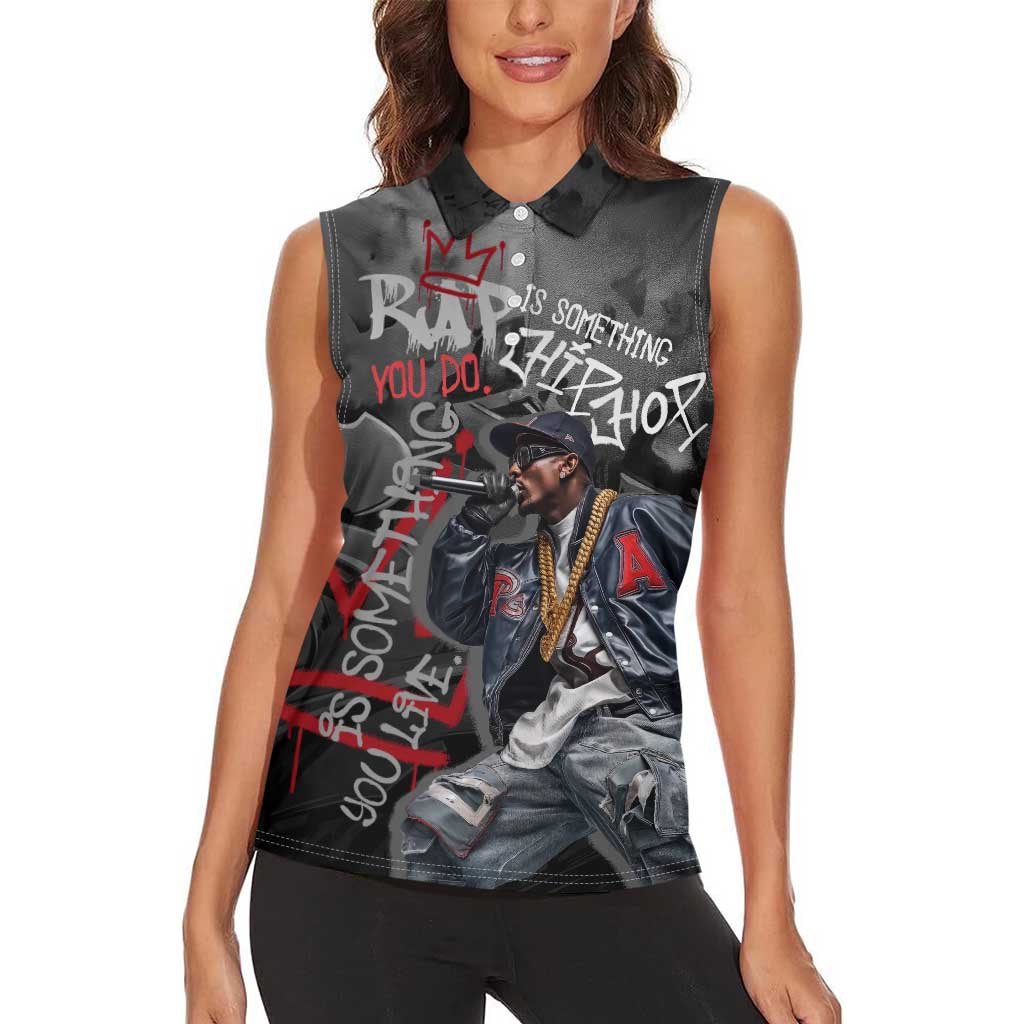 Rap Star Streetwear Women Sleeveless Polo Shirt with Graffiti Lettering and Hip Hop - Wonder Print Shop