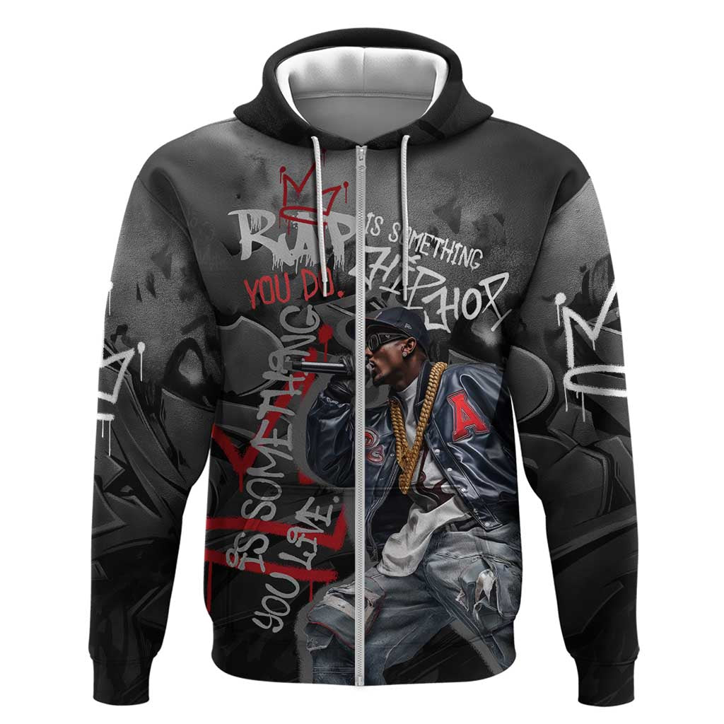 Rap Star Streetwear Zip Hoodie with Graffiti Lettering and Hip Hop - Wonder Print Shop