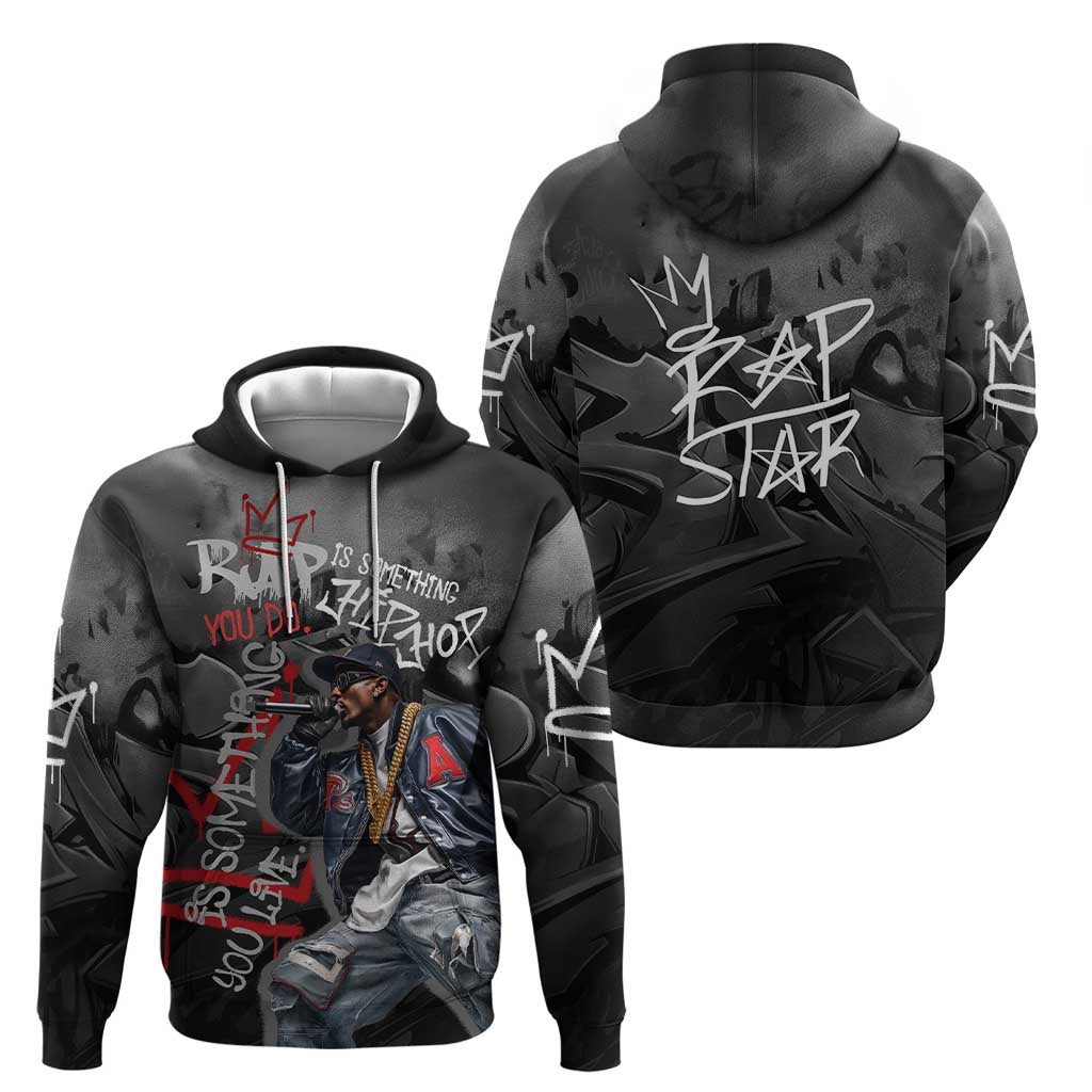 Rap Star Streetwear Zip Hoodie with Graffiti Lettering and Hip Hop - Wonder Print Shop