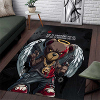 Hip Hop Streetwear Area Rug with Graffiti Boombox and Angel Bear Graphic in Urban Bullet Hole Design - Wonder Print Shop