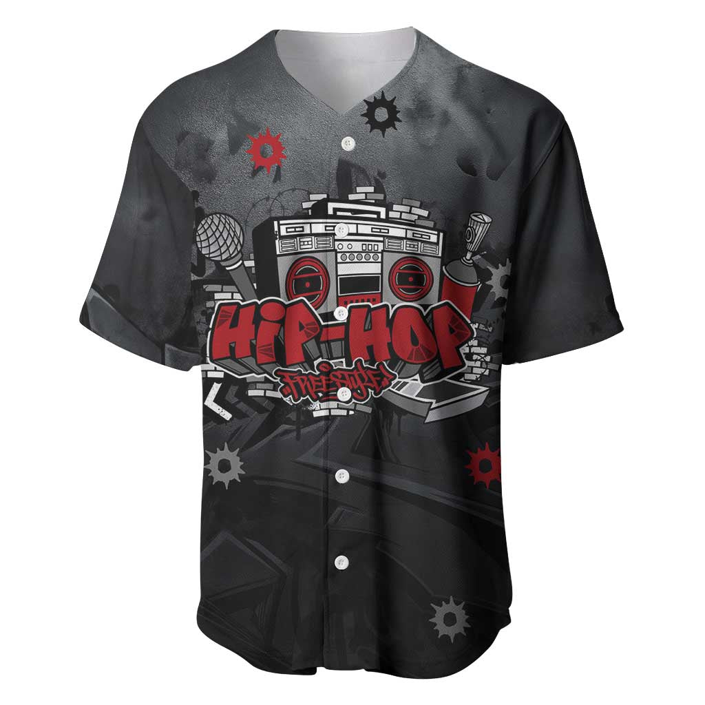 Hip Hop Streetwear Baseball Jersey with Graffiti Boombox and Angel Bear Graphic in Urban Bullet Hole Design - Wonder Print Shop