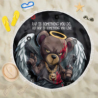 Hip Hop Streetwear Beach Blanket with Graffiti Boombox and Angel Bear Graphic in Urban Bullet Hole Design - Wonder Print Shop