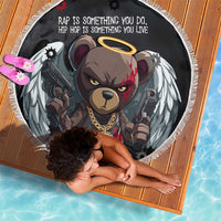 Hip Hop Streetwear Beach Blanket with Graffiti Boombox and Angel Bear Graphic in Urban Bullet Hole Design - Wonder Print Shop