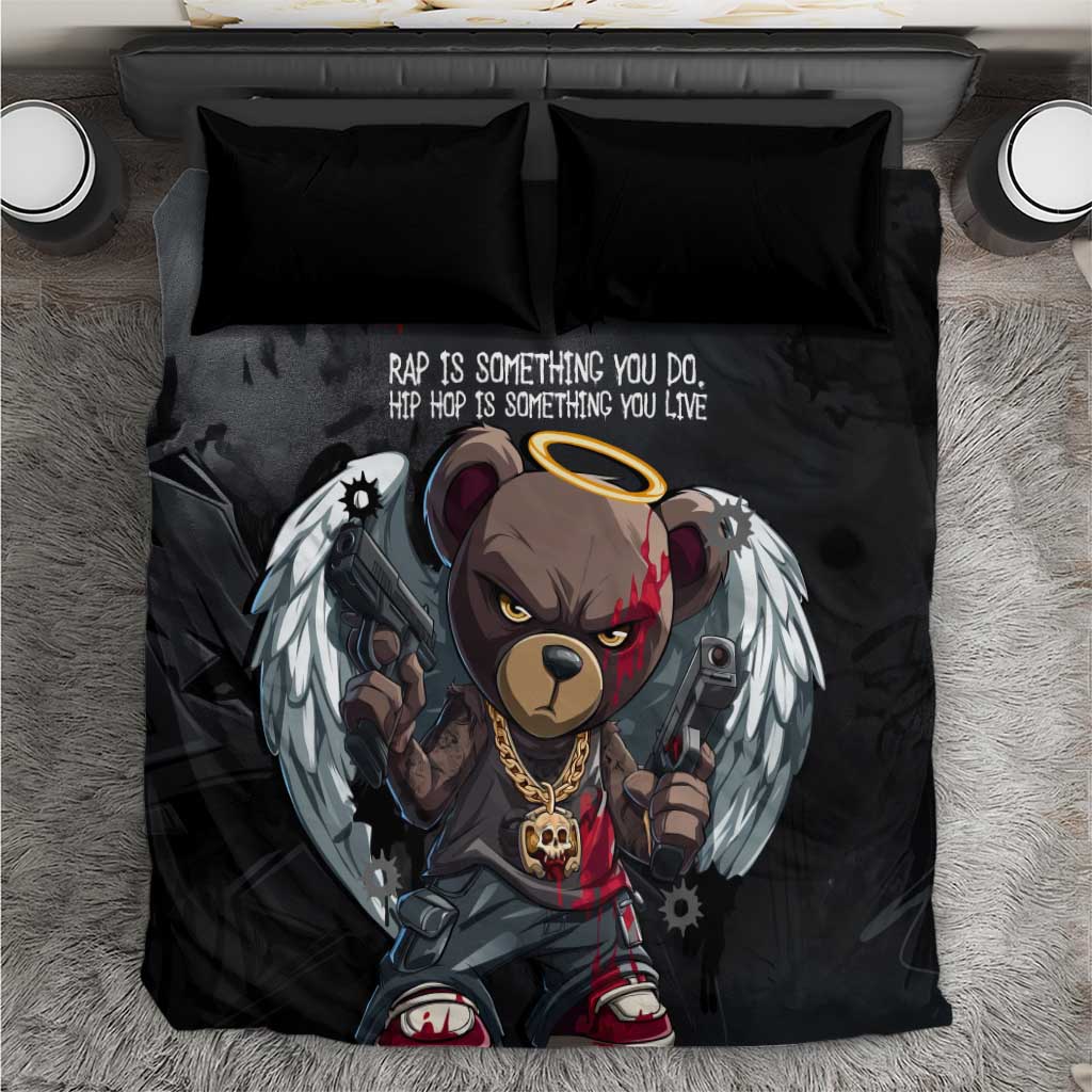 Hip Hop Streetwear Bedding Set with Graffiti Boombox and Angel Bear Graphic in Urban Bullet Hole Design - Wonder Print Shop