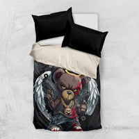 Hip Hop Streetwear Bedding Set with Graffiti Boombox and Angel Bear Graphic in Urban Bullet Hole Design - Wonder Print Shop