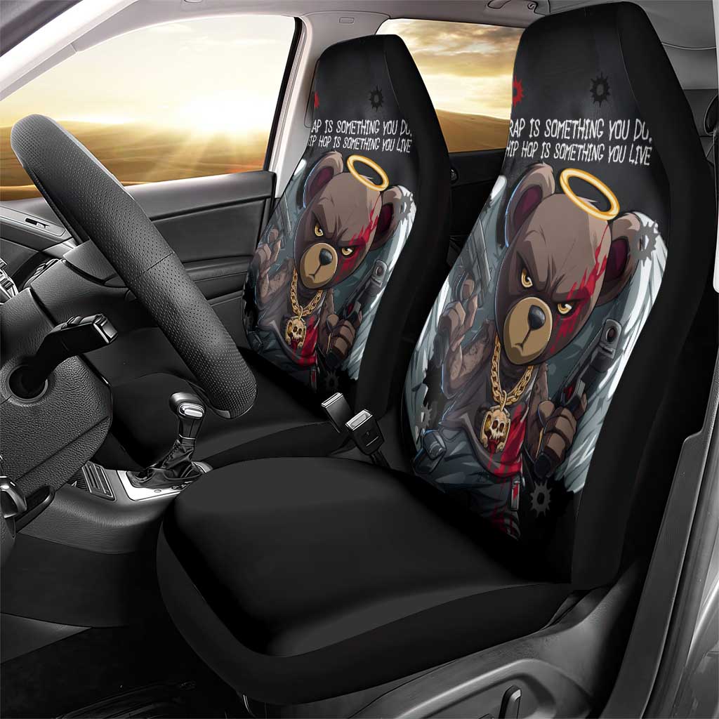 Hip Hop Streetwear Car Seat Cover with Graffiti Boombox and Angel Bear Graphic in Urban Bullet Hole Design - Wonder Print Shop