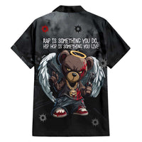 Hip Hop Streetwear Family Matching Off The Shoulder Long Sleeve Dress and Hawaiian Shirt with Graffiti Boombox and Angel Bear Graphic in Urban Bullet Hole Design - Wonder Print Shop