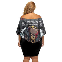 Hip Hop Streetwear Family Matching Off Shoulder Short Dress and Hawaiian Shirt with Graffiti Boombox and Angel Bear Graphic in Urban Bullet Hole Design - Wonder Print Shop