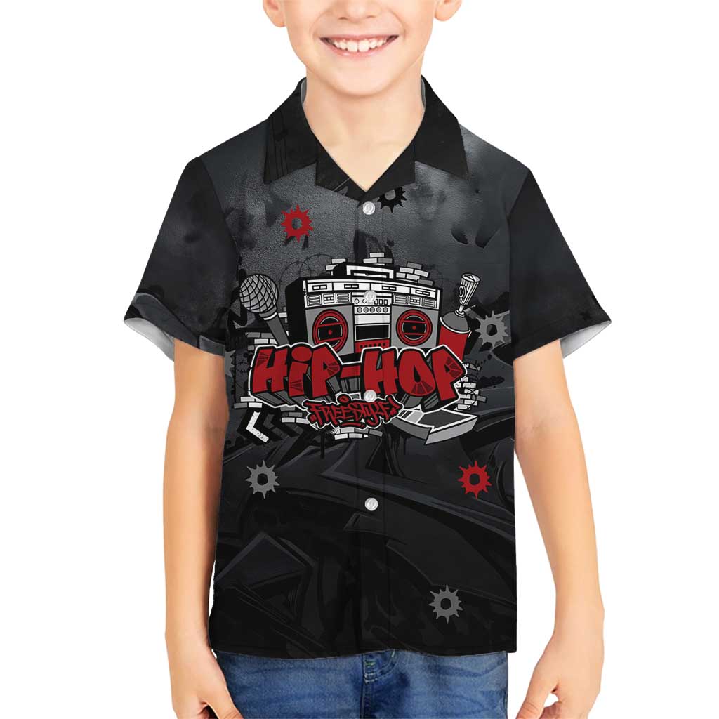 Hip Hop Streetwear Family Matching Off Shoulder Short Dress and Hawaiian Shirt with Graffiti Boombox and Angel Bear Graphic in Urban Bullet Hole Design - Wonder Print Shop