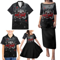 Hip Hop Streetwear Family Matching Puletasi and Hawaiian Shirt with Graffiti Boombox and Angel Bear Graphic in Urban Bullet Hole Design - Wonder Print Shop