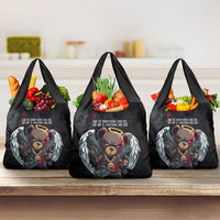 Hip Hop Streetwear Grocery Bag with Graffiti Boombox and Angel Bear Graphic in Urban Bullet Hole Design - Wonder Print Shop