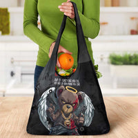 Hip Hop Streetwear Grocery Bag with Graffiti Boombox and Angel Bear Graphic in Urban Bullet Hole Design - Wonder Print Shop