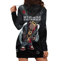 Hip Hop Streetwear Hoodie Dress with Graffiti Boombox and Angel Bear Graphic in Urban Bullet Hole Design - Wonder Print Shop