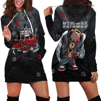 Hip Hop Streetwear Hoodie Dress with Graffiti Boombox and Angel Bear Graphic in Urban Bullet Hole Design - Wonder Print Shop