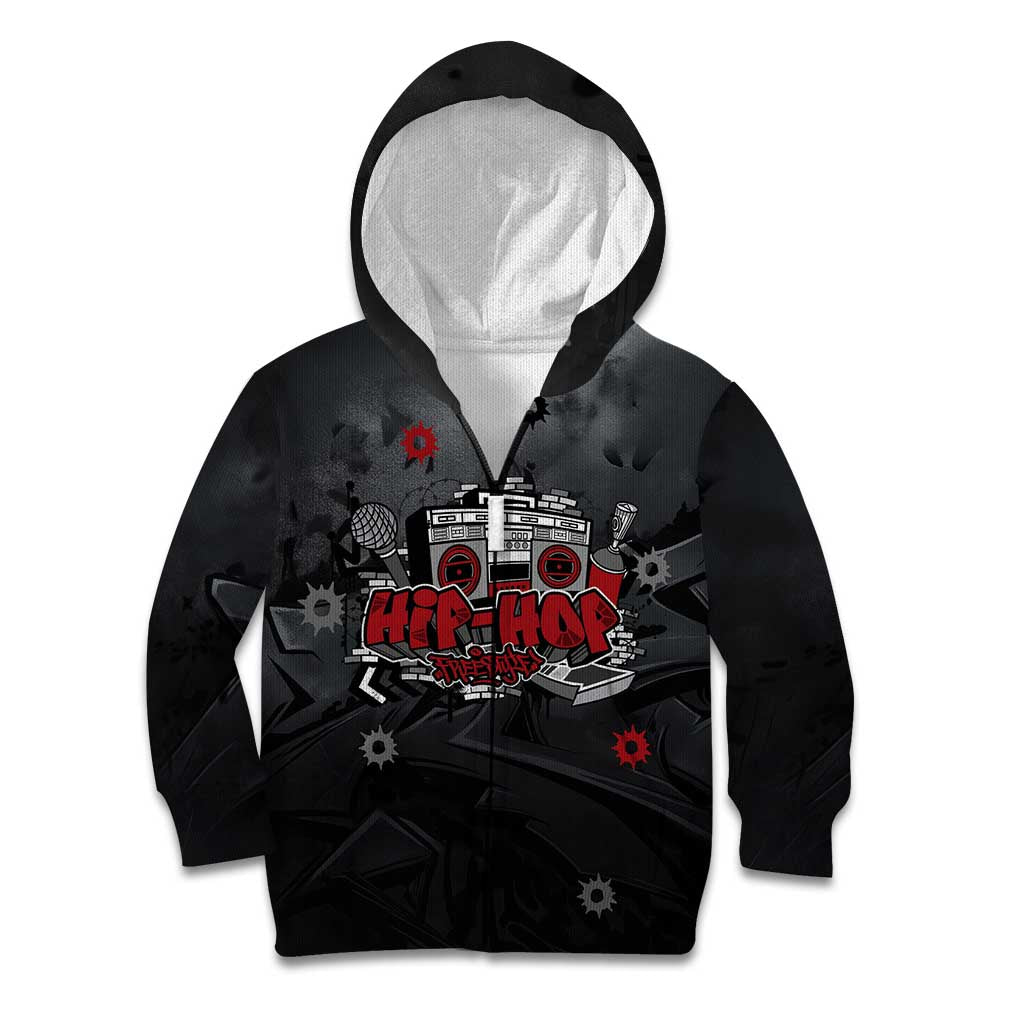 Hip Hop Streetwear Kid Hoodie with Graffiti Boombox and Angel Bear Graphic in Urban Bullet Hole Design - Wonder Print Shop