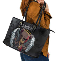 Hip Hop Streetwear Leather Tote Bag with Graffiti Boombox and Angel Bear Graphic in Urban Bullet Hole Design - Wonder Print Shop