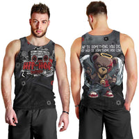 Hip Hop Streetwear Men Tank Top with Graffiti Boombox and Angel Bear Graphic in Urban Bullet Hole Design - Wonder Print Shop