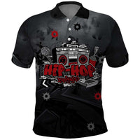 Hip Hop Streetwear Polo Shirt with Graffiti Boombox and Angel Bear Graphic in Urban Bullet Hole Design - Wonder Print Shop