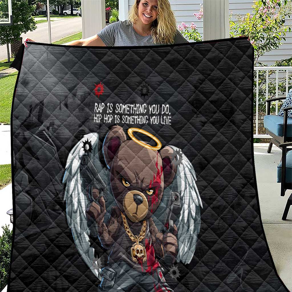 Hip Hop Streetwear Quilt with Graffiti Boombox and Angel Bear Graphic in Urban Bullet Hole Design - Wonder Print Shop