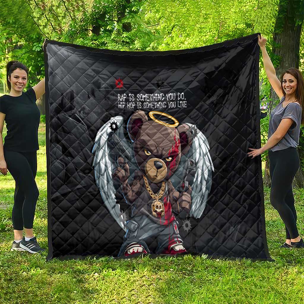 Hip Hop Streetwear Quilt with Graffiti Boombox and Angel Bear Graphic in Urban Bullet Hole Design - Wonder Print Shop