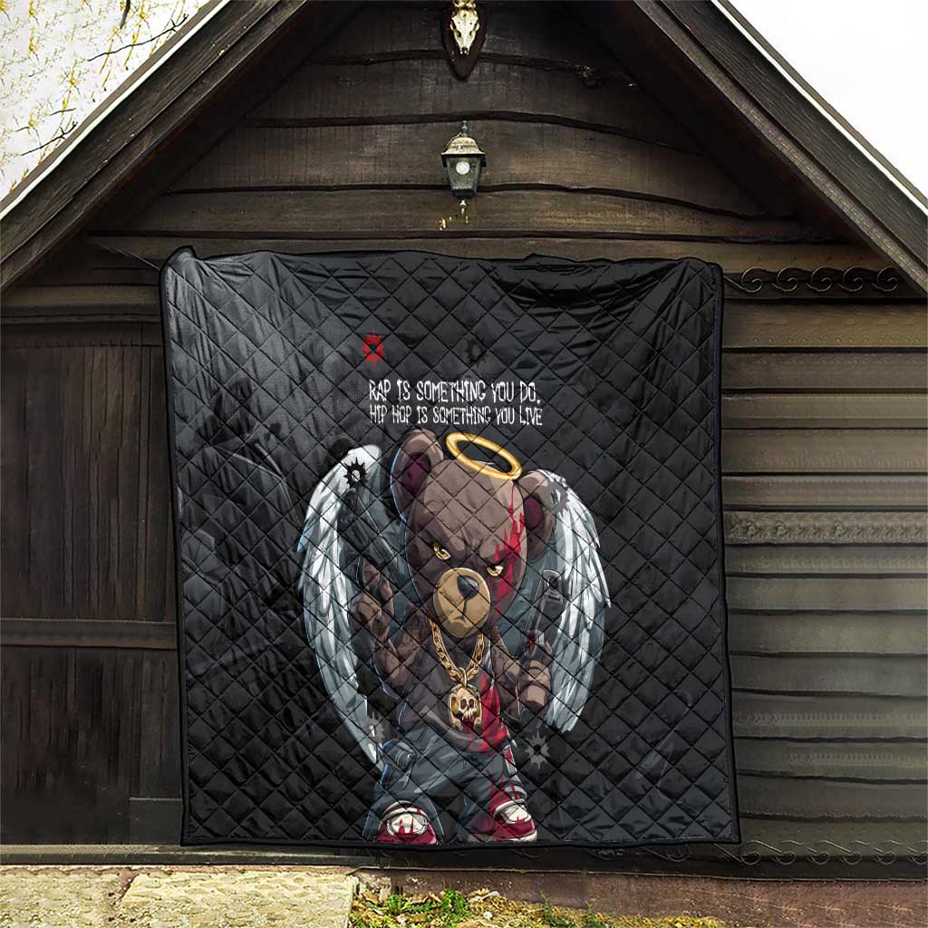 Hip Hop Streetwear Quilt with Graffiti Boombox and Angel Bear Graphic in Urban Bullet Hole Design - Wonder Print Shop
