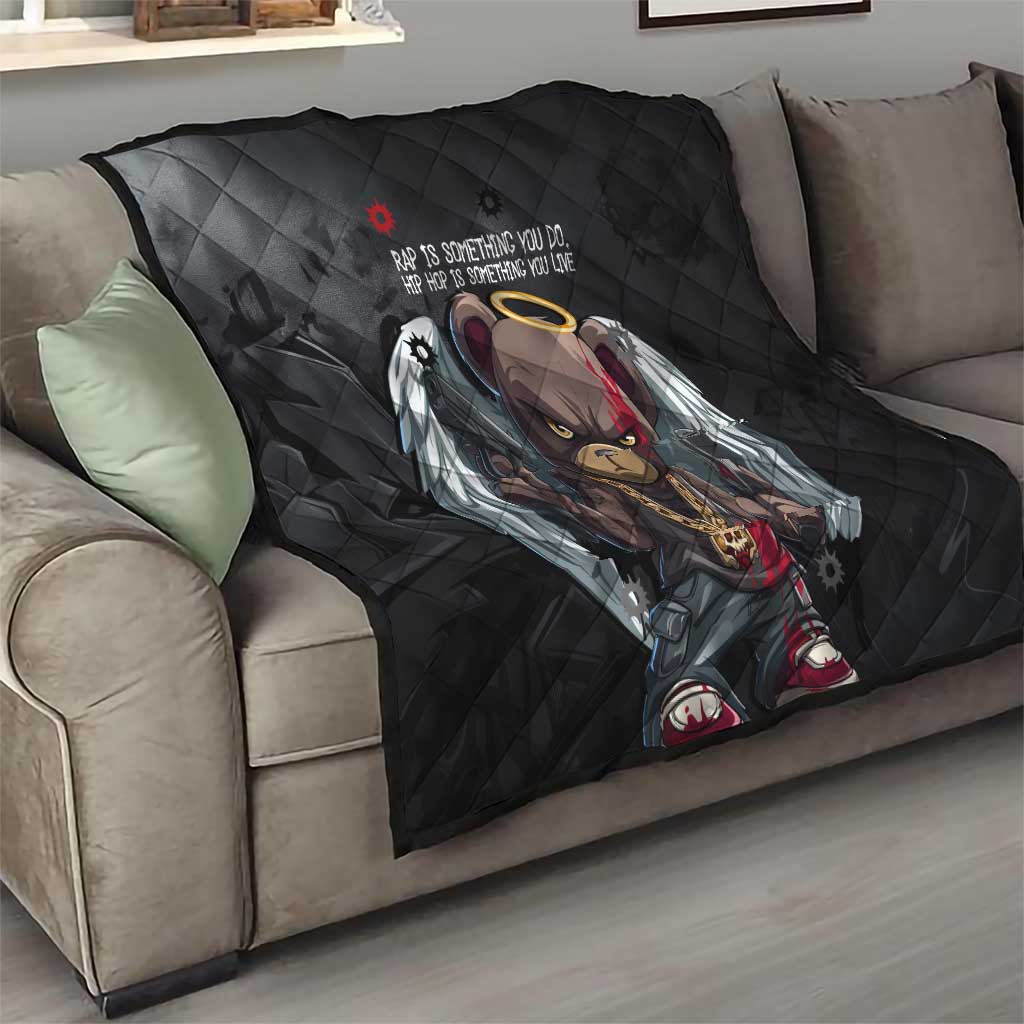 Hip Hop Streetwear Quilt with Graffiti Boombox and Angel Bear Graphic in Urban Bullet Hole Design - Wonder Print Shop