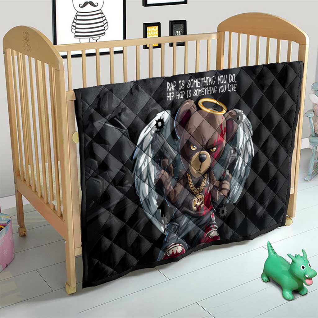Hip Hop Streetwear Quilt with Graffiti Boombox and Angel Bear Graphic in Urban Bullet Hole Design - Wonder Print Shop