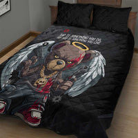 Hip Hop Streetwear Quilt Bed Set with Graffiti Boombox and Angel Bear Graphic in Urban Bullet Hole Design - Wonder Print Shop