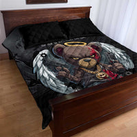 Hip Hop Streetwear Quilt Bed Set with Graffiti Boombox and Angel Bear Graphic in Urban Bullet Hole Design - Wonder Print Shop