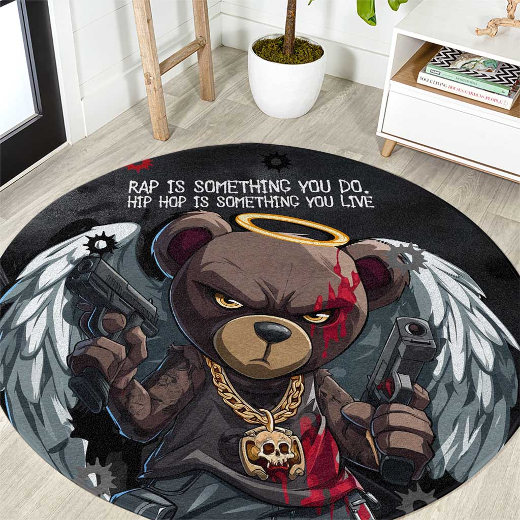 Hip Hop Streetwear Round Carpet with Graffiti Boombox and Angel Bear Graphic in Urban Bullet Hole Design - Wonder Print Shop