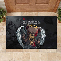Hip Hop Streetwear Rubber Doormat with Graffiti Boombox and Angel Bear Graphic in Urban Bullet Hole Design - Wonder Print Shop