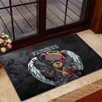 Hip Hop Streetwear Rubber Doormat with Graffiti Boombox and Angel Bear Graphic in Urban Bullet Hole Design - Wonder Print Shop
