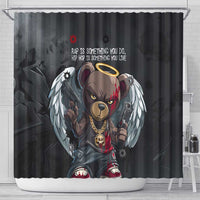 Hip Hop Streetwear Shower Curtain with Graffiti Boombox and Angel Bear Graphic in Urban Bullet Hole Design - Wonder Print Shop