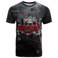 Hip Hop Streetwear T Shirt with Graffiti Boombox and Angel Bear Graphic in Urban Bullet Hole Design - Wonder Print Shop
