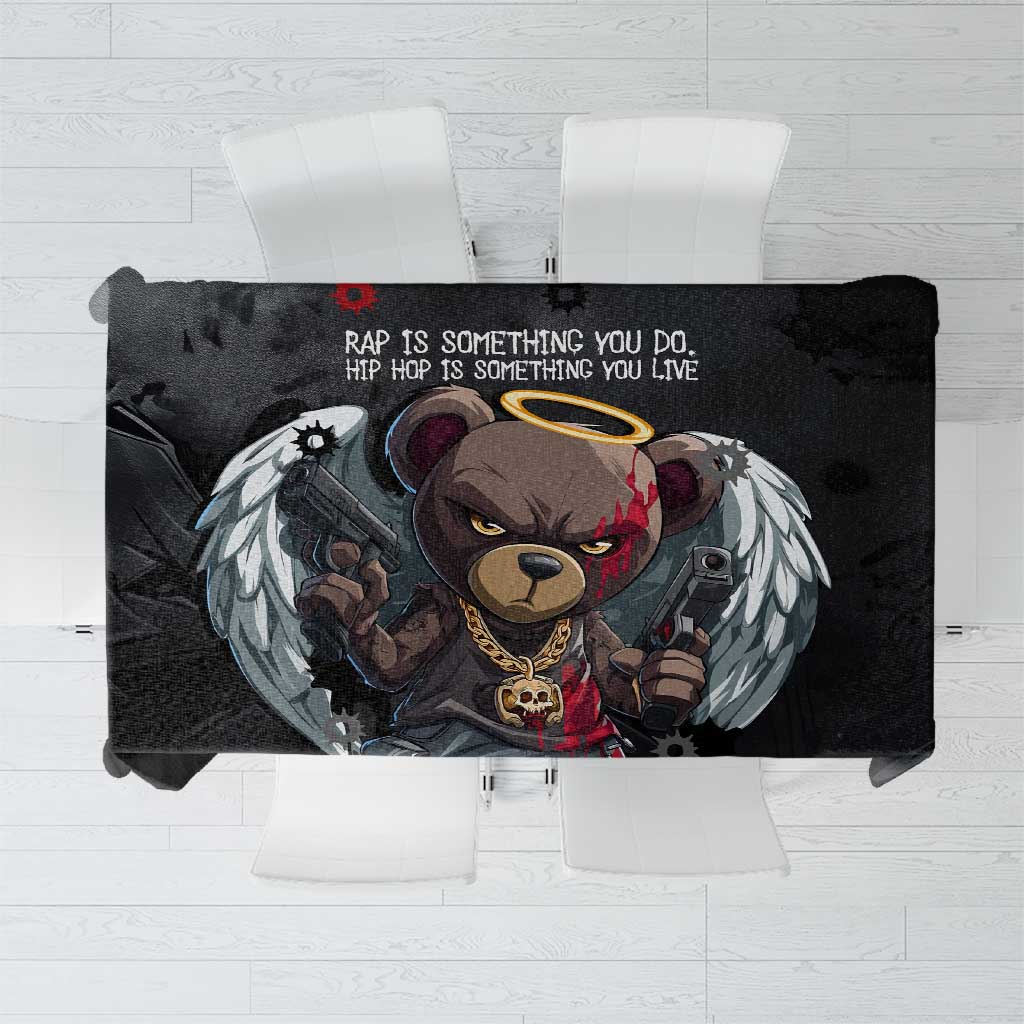 Hip Hop Streetwear Tablecloth with Graffiti Boombox and Angel Bear Graphic in Urban Bullet Hole Design - Wonder Print Shop