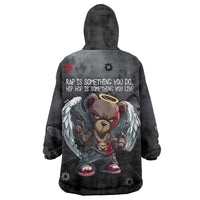 Hip Hop Streetwear Wearable Blanket Hoodie with Graffiti Boombox and Angel Bear Graphic in Urban Bullet Hole Design - Wonder Print Shop
